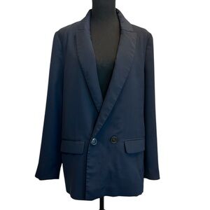 Zara women’s dark navy blue double breasted oversized blazer jacket Sz M